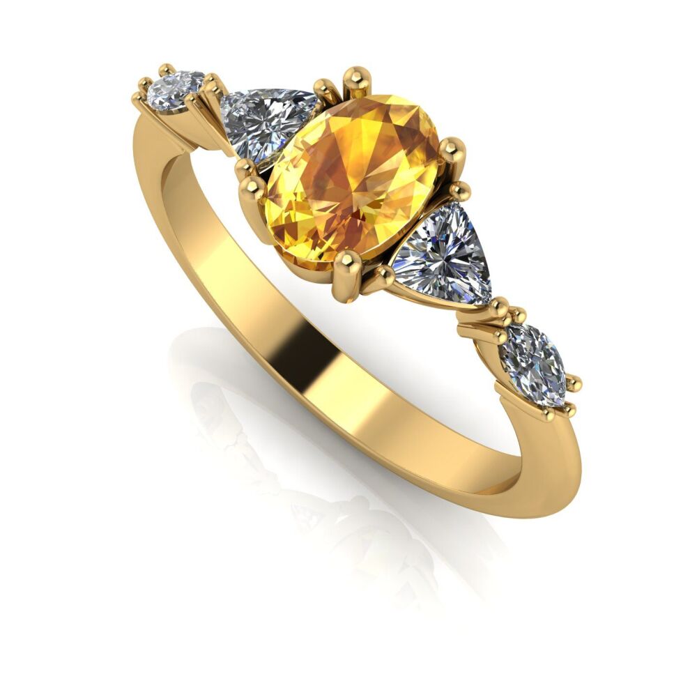 Maisie: Oval Yellow Sapphire & Diamonds, Gold Engagement Ring