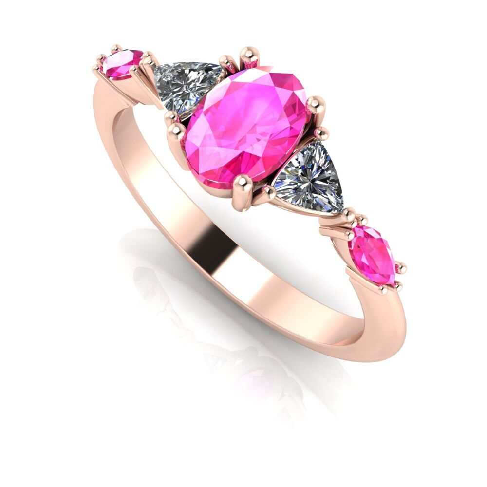 Maisie: Oval Pink Sapphires & Diamonds, Rose Gold Engagement Ring