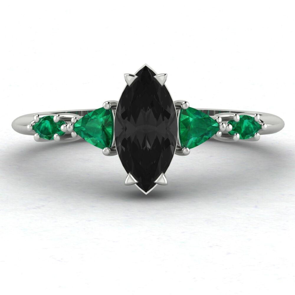 Maisie Marquise Black Diamond & Emerald White Gold or Platinum Ring