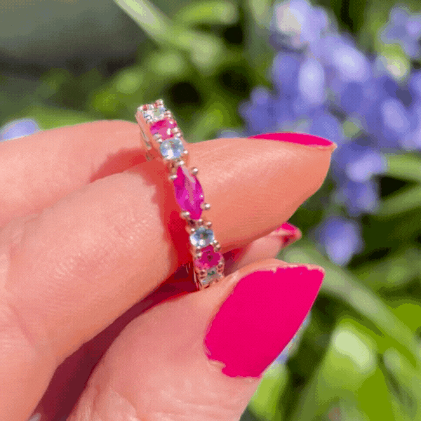 Fire & Ice - Aquamarine, Pink Sapphire & Rose Gold Eternity Ring