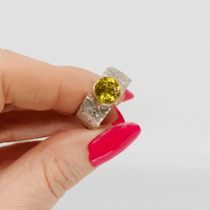 Golden Beryl  Yellow Gemstone Textured Silver & Gold Handmade Ring