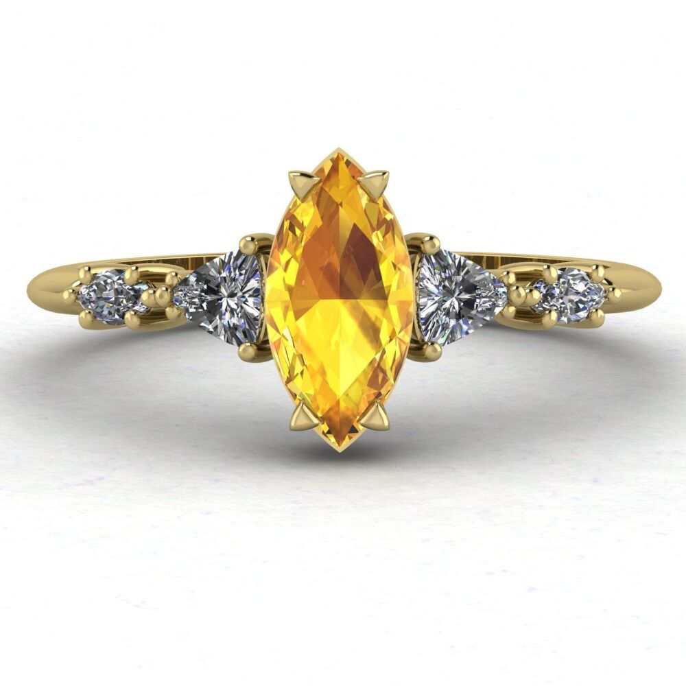 Maisie Marquise Yellow Sapphire & Diamonds, Gold Engagement Ring