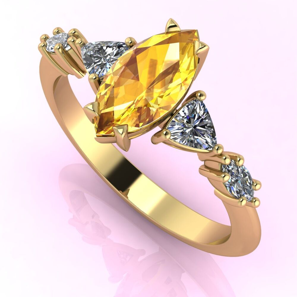 Maisie Marquise Yellow Sapphire & Diamonds, Gold Engagement Ring
