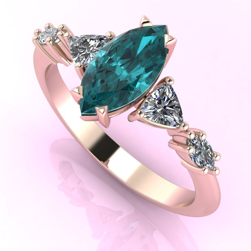 Maisie Marquise Teal Sapphire & Diamonds, Rose Gold Engagement Ring