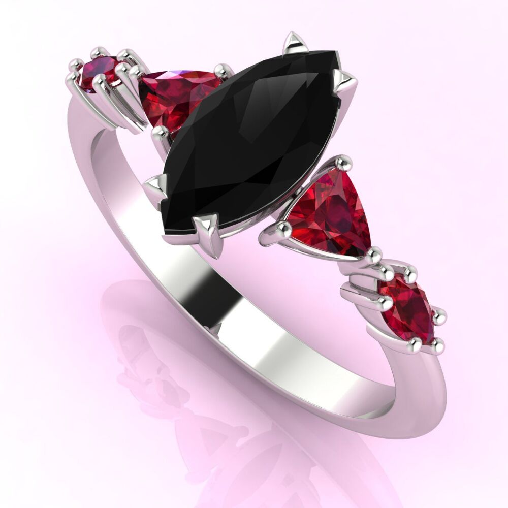 Maisie Marquise Black Diamond & Ruby White Gold or Platinum Ring
