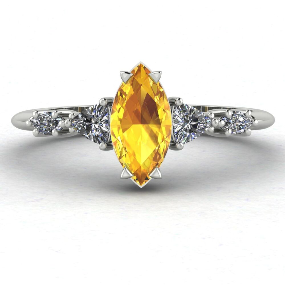Maisie Marquise Yellow Sapphire & Diamonds, White Gold or Platinum Engagement