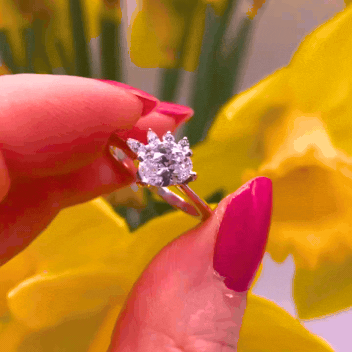 Selene - Oval Diamond Asymmetrical Cluster Engagement Ring - White Gold or Platinum
