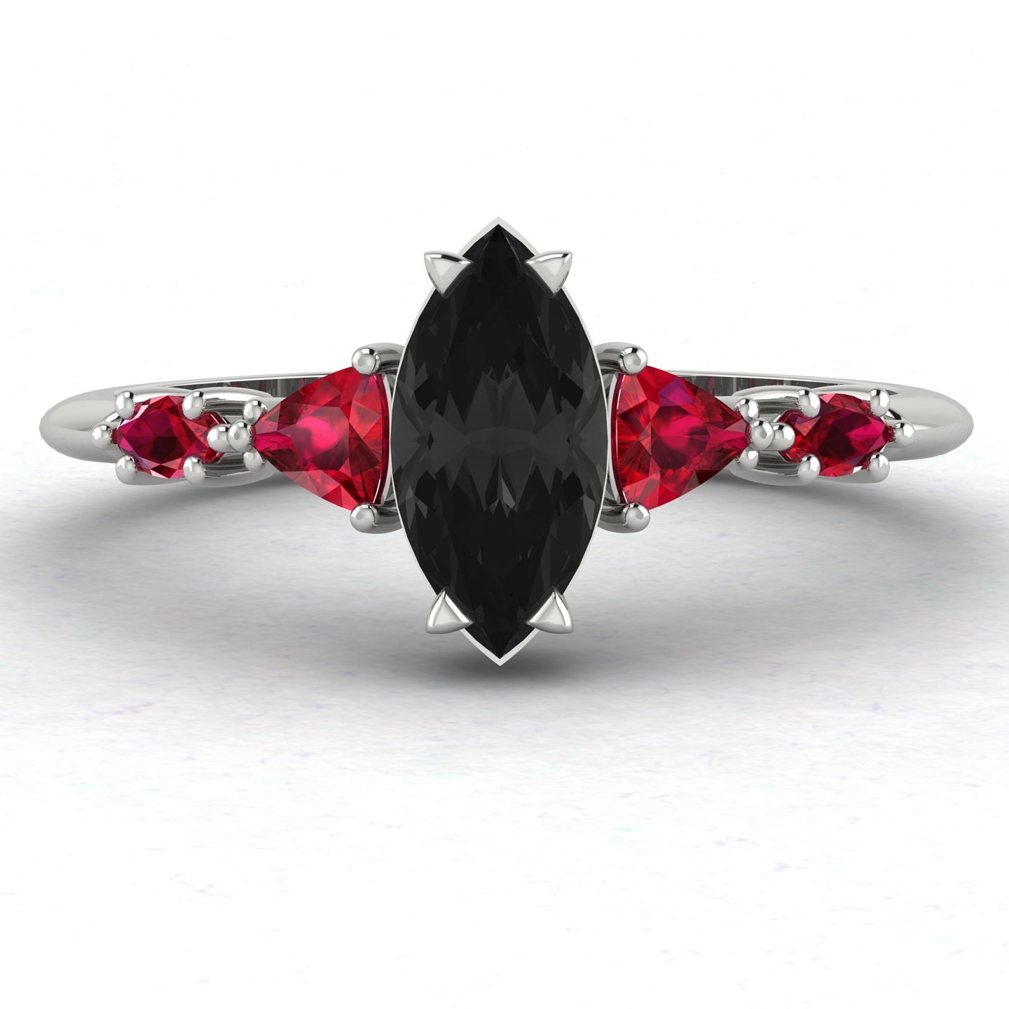 Maisie Marquise Black Diamond & Ruby White Gold or Platinum Ring
