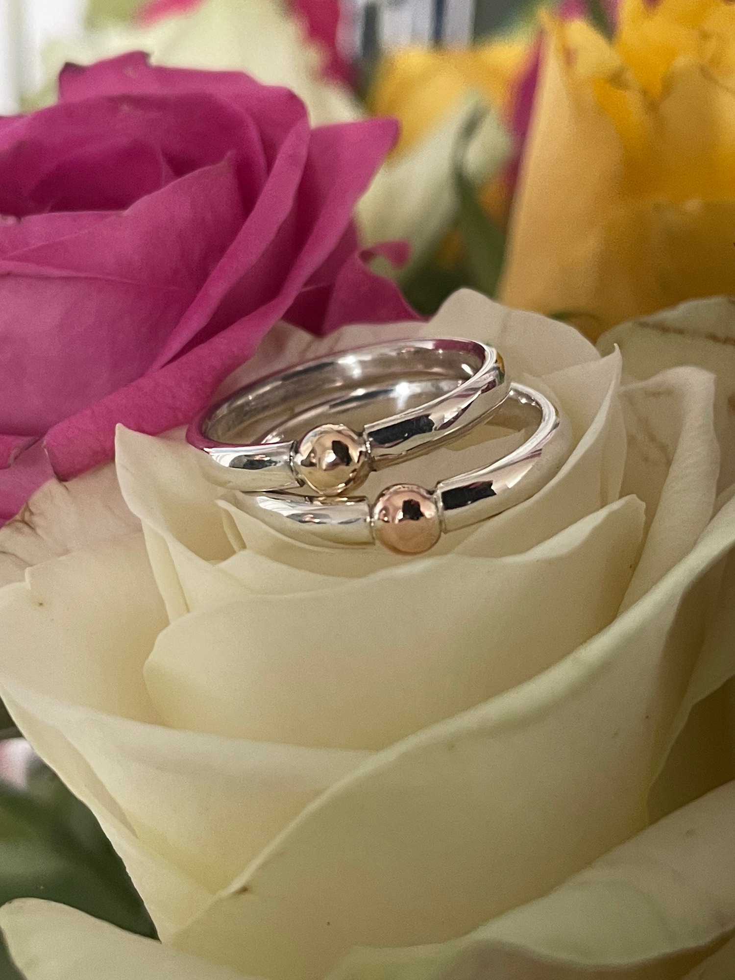 Gold ball ring - silver - gold - rose gold