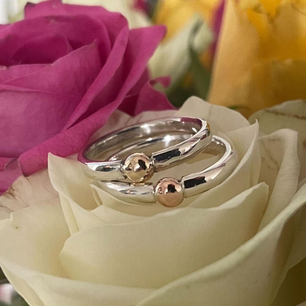 Gold Ball Ring - Contemporary Silver with Gold Tension Style Ring