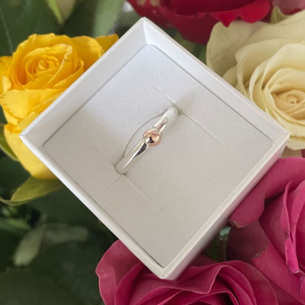 Slim Silver And Rose Gold Ball Minimalist Ring