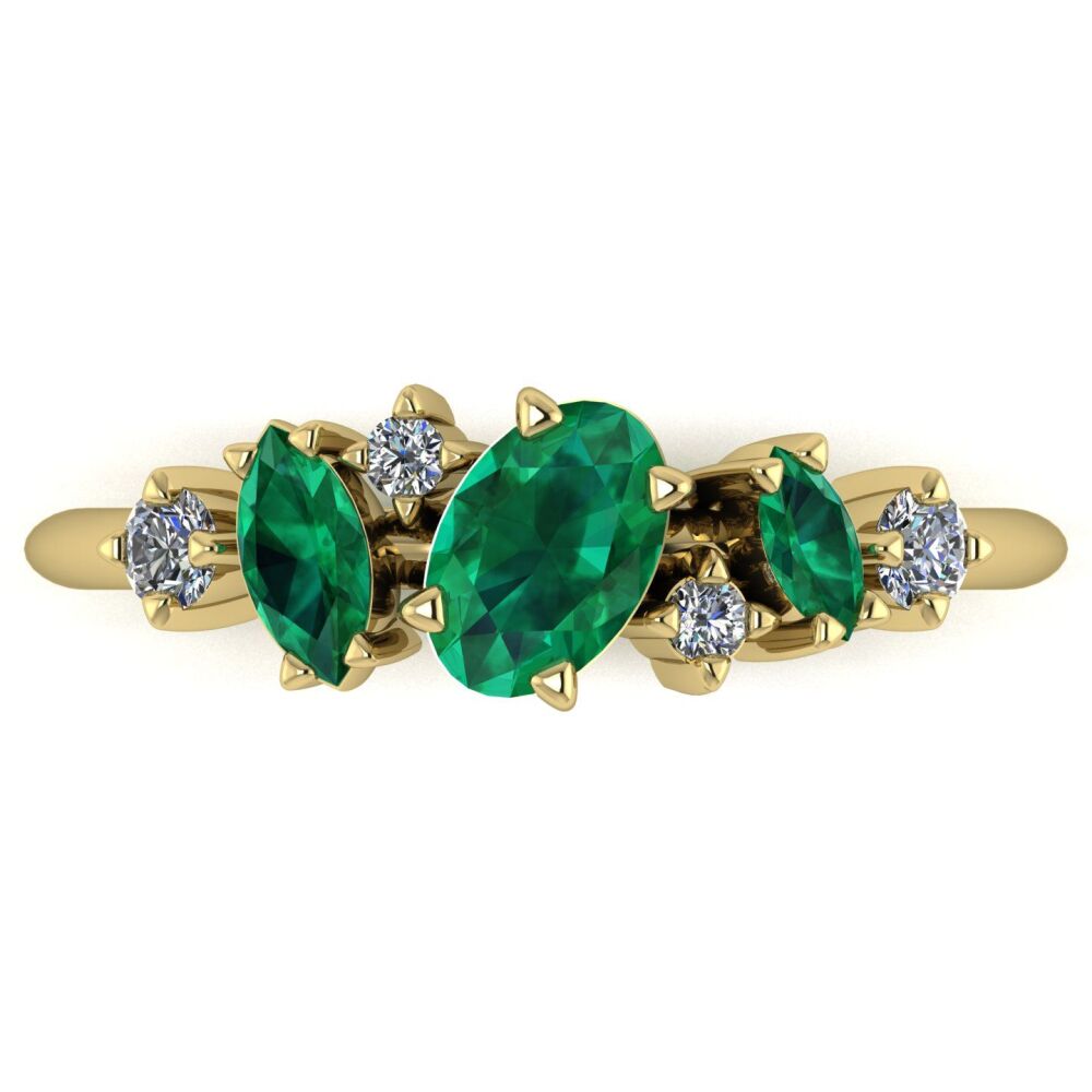 Atlantis Paradise: Emerald & Diamonds Asymmetrical Yellow Gold Ring