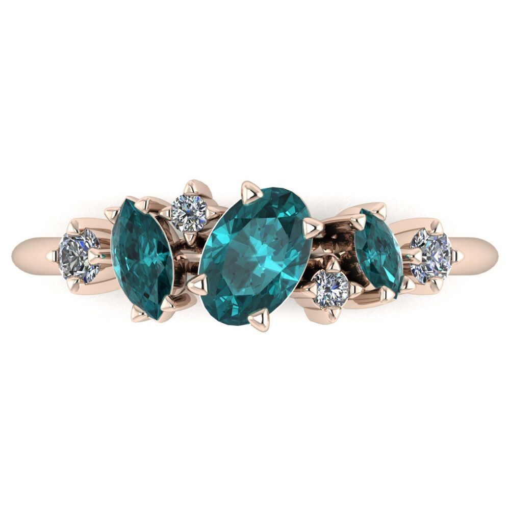 Atlantis Paradise: Teal Sapphire & Diamond Asymmetrical Rose Gold Ring