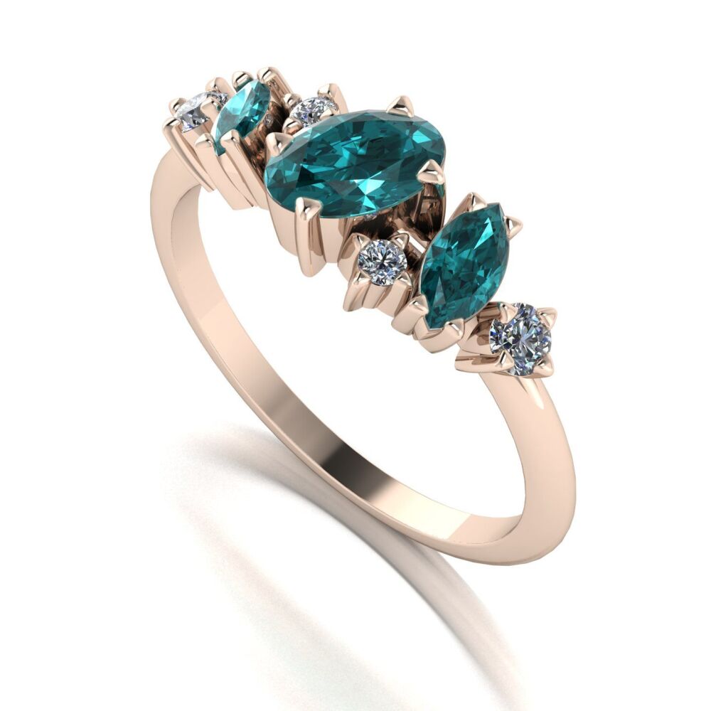Atlantis Paradise: Teal Sapphire & Diamond Asymmetrical Rose Gold Ring