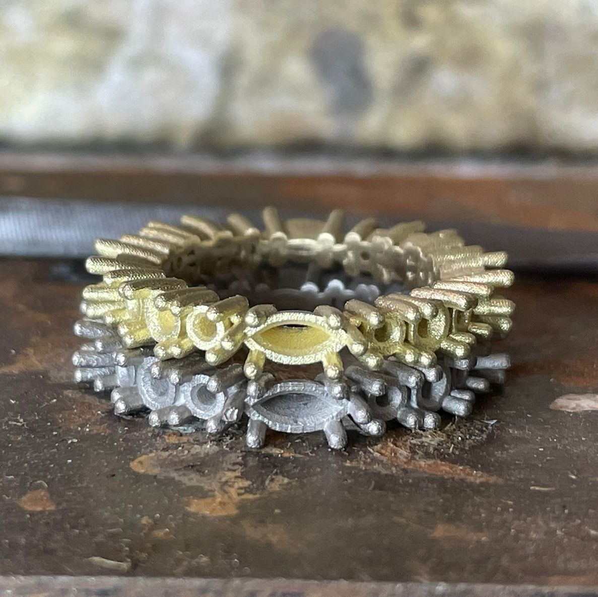 The Allsorts rings in the workshop