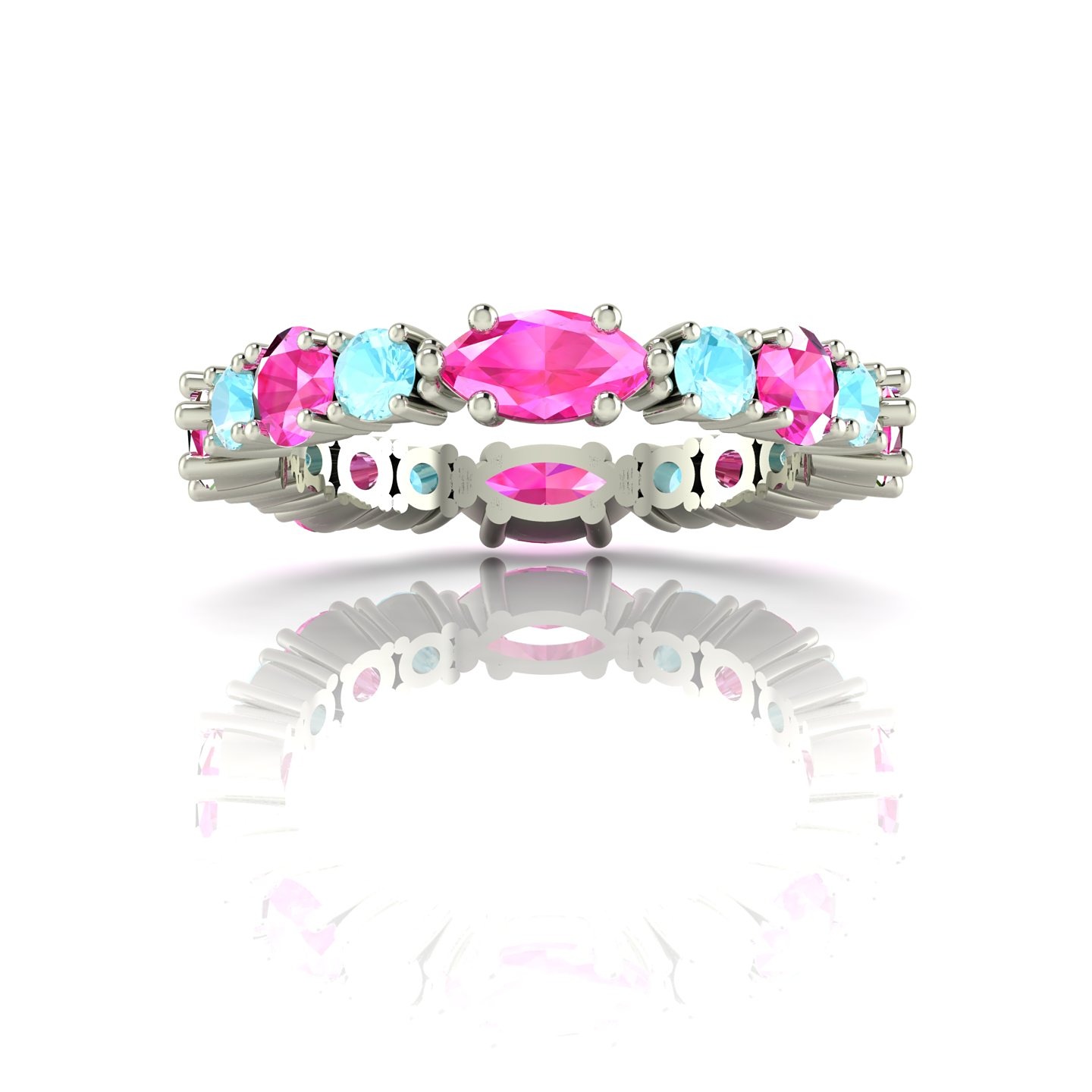 Fire & Ice Eternity Ring - Aquamarine & Pink Sapphires - White Gold Or Platinum