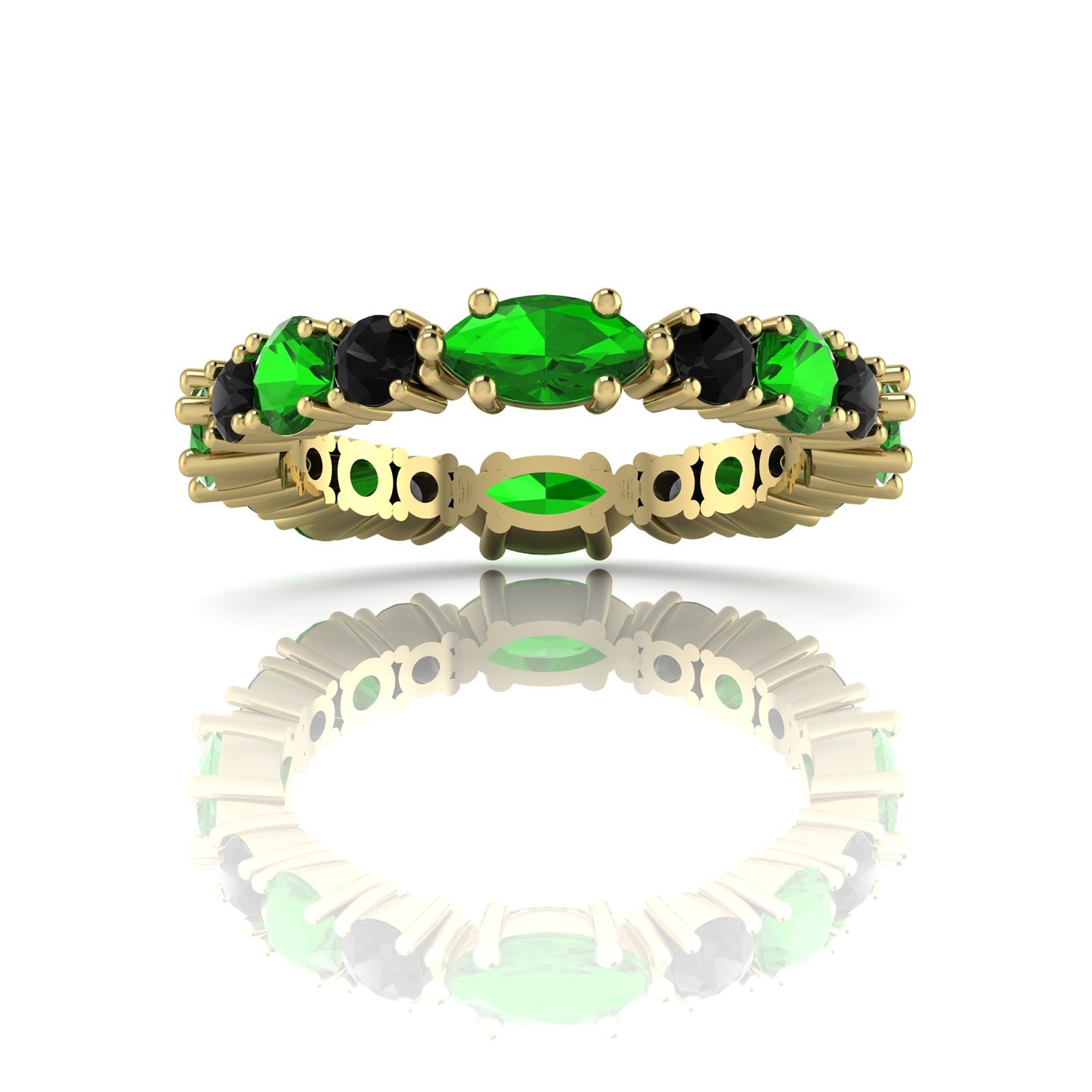 Green Tsavorite & Black Diamonds Allsorts Yellow Gold Eternity Ring