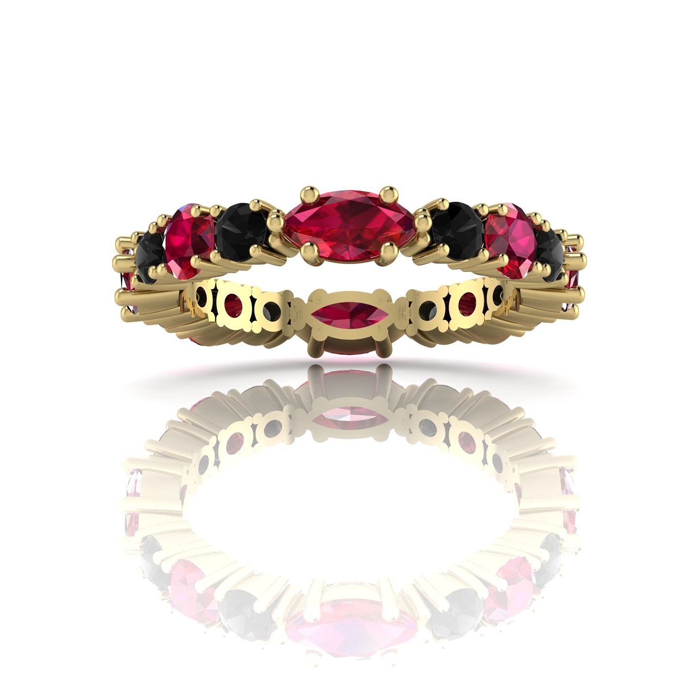 Allsorts Ruby & Black Diamonds Eternity Ring- Yellow Gold