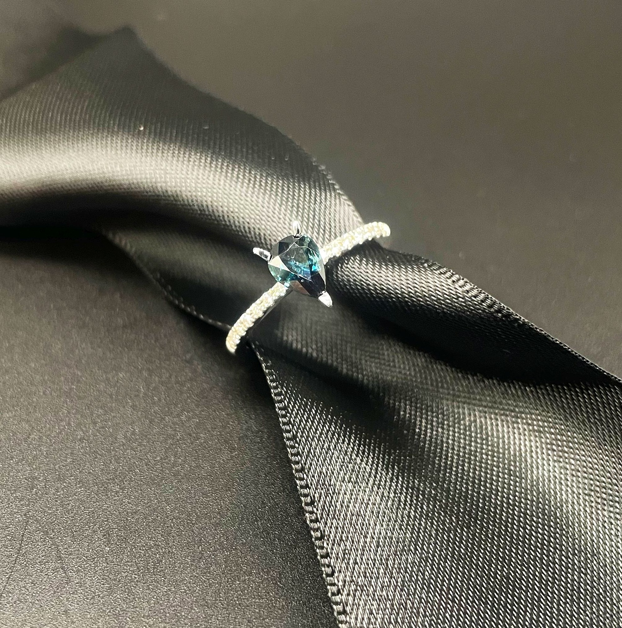 Teal sapphire Calista engagement ring
