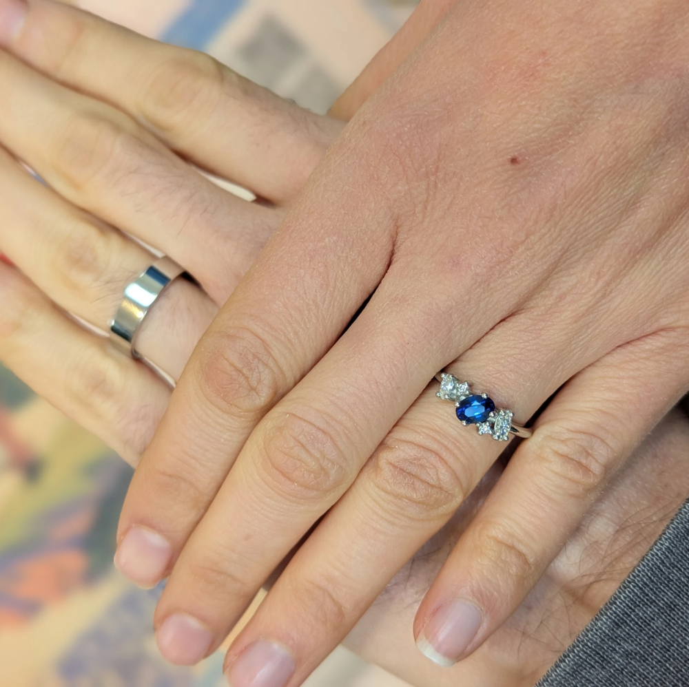 Atlantis: Sapphire & Diamonds Asymmetrical Engagement Ring - White Gold or Platinum