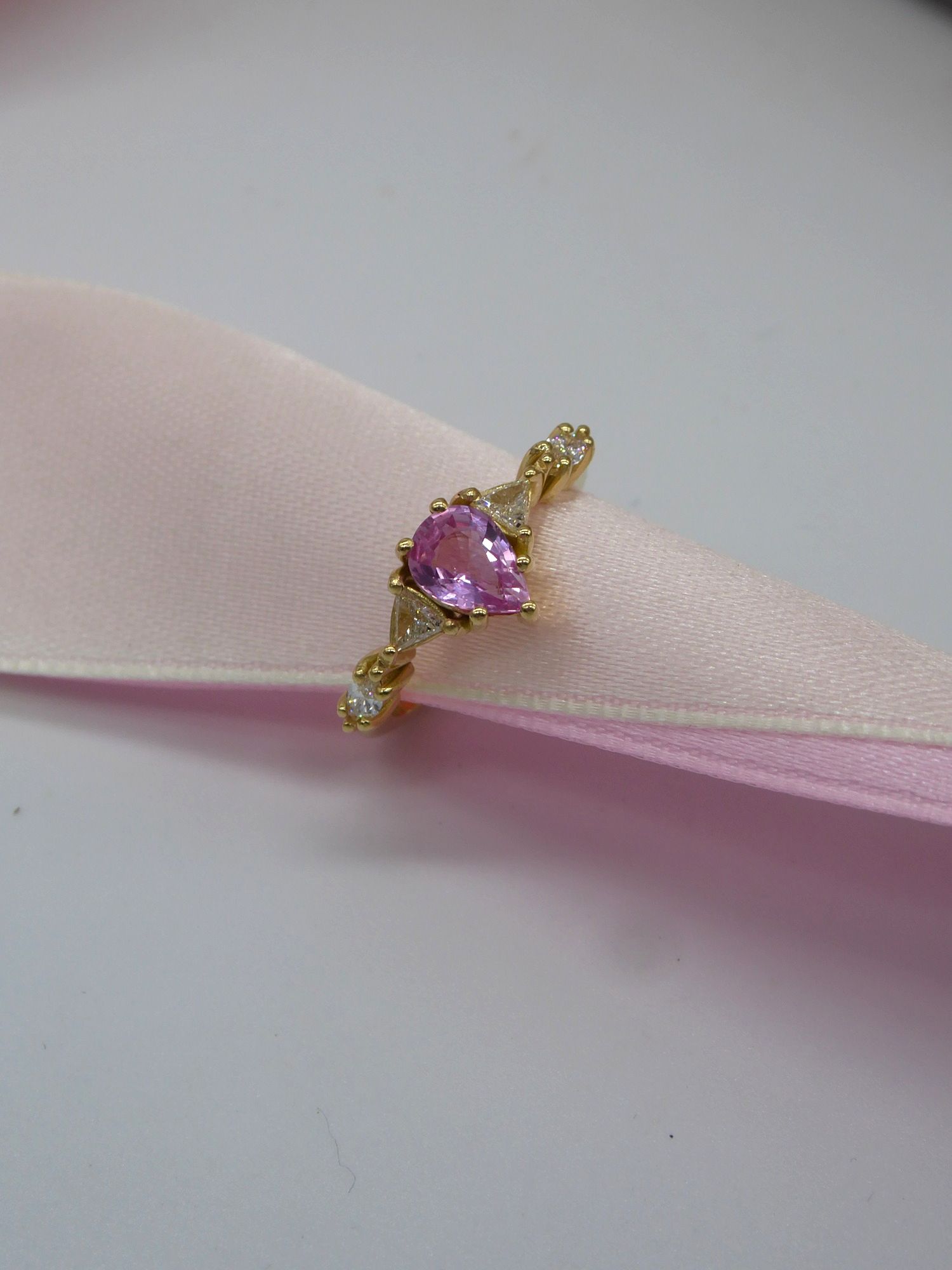 Pear shaped pink sapphire bespoke Maisie ring