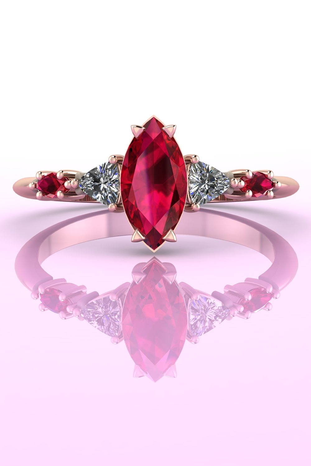 The Maisie marquise ruby and diamond rose gold engagement ring 