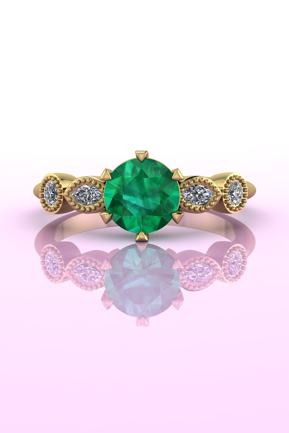 The Milena emerald and diamond yellow gold five stone engagement ring