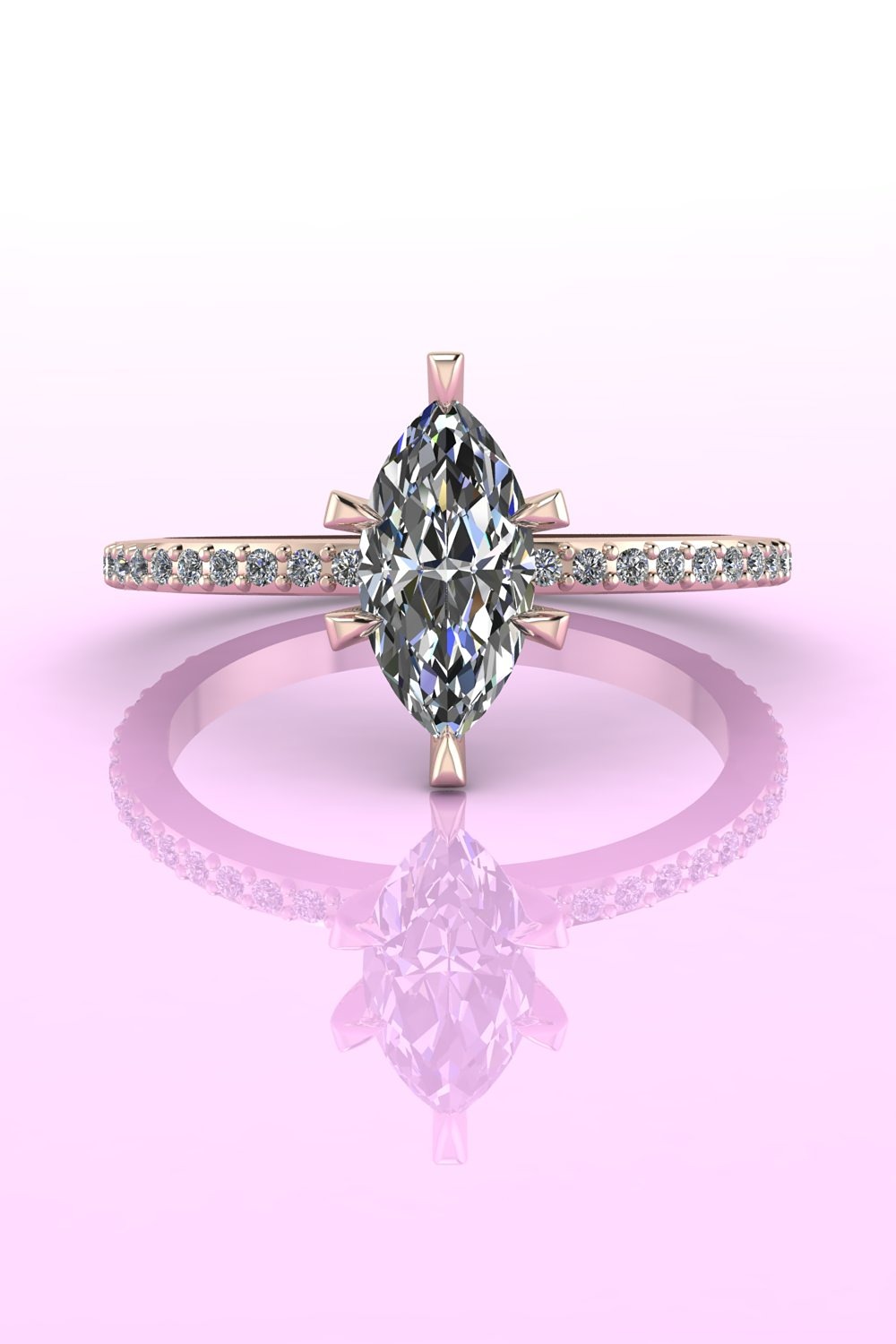 The Amoret marquise engagement ring, diamond and rose gold