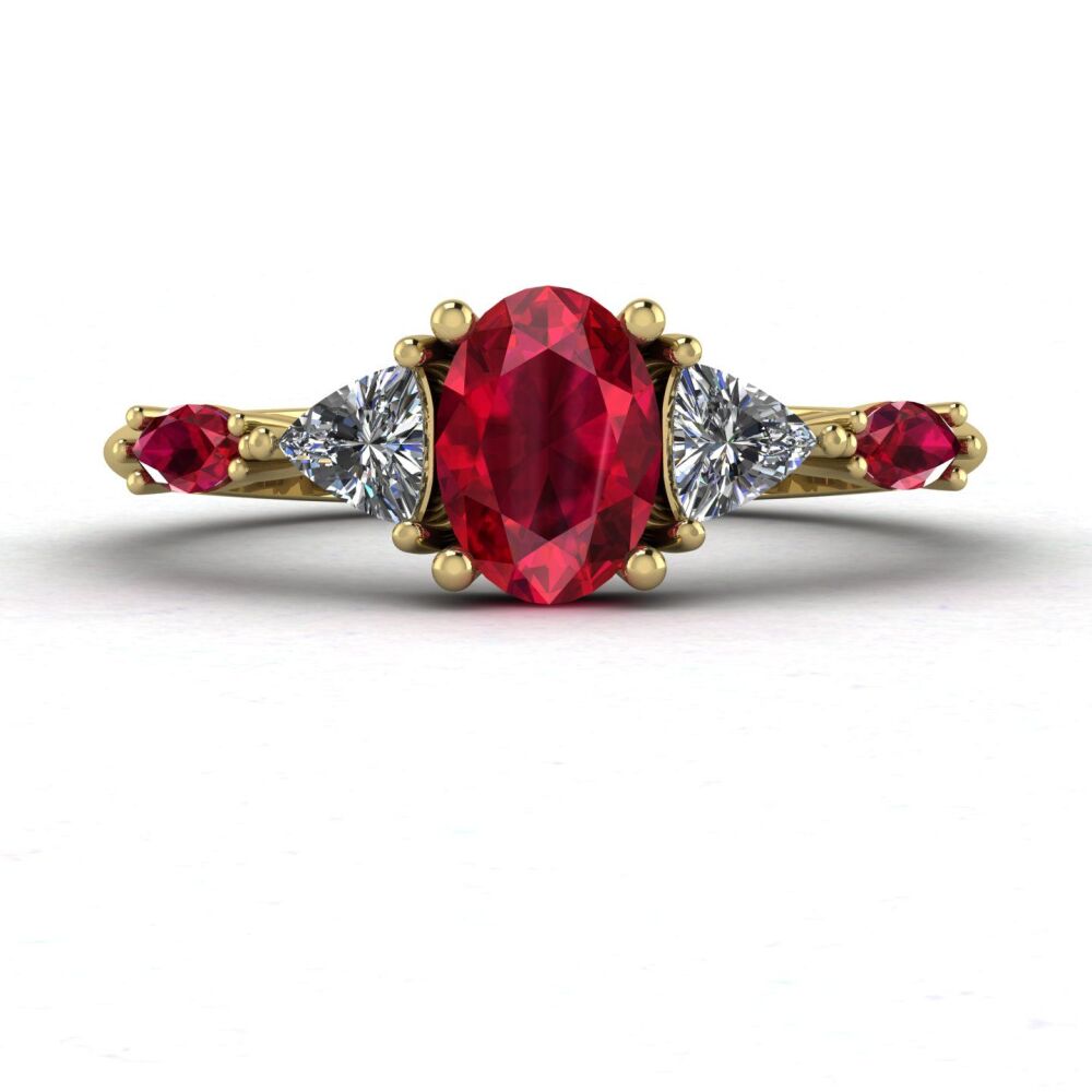 "Valentina" Oval Ruby & Diamond Ring in 18ct Yellow Gold - Maisie