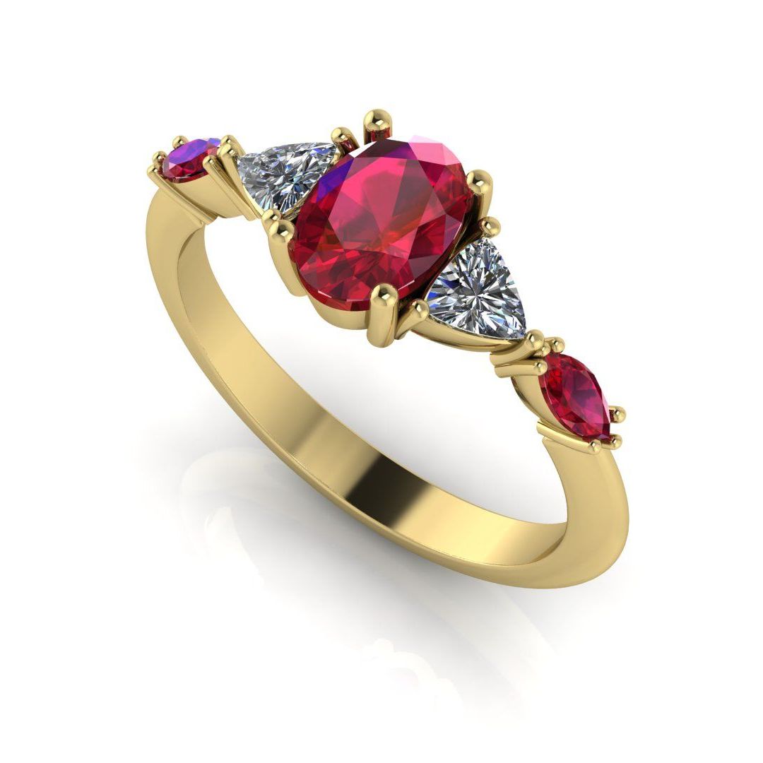 "Valentina" Oval Ruby & Diamond Ring in 18ct Yellow Gold - Maisie