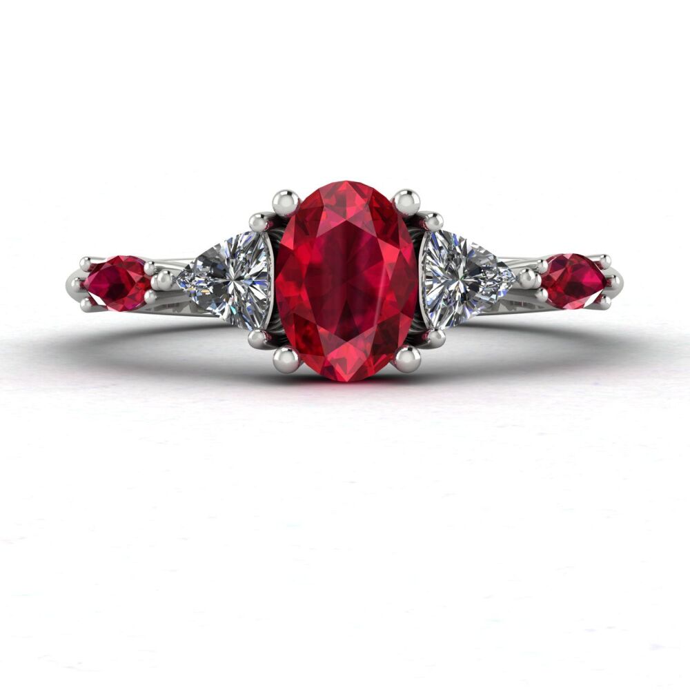 "Vesta" Oval Ruby & White Gold/Platinum Engagement Ring - Maisie