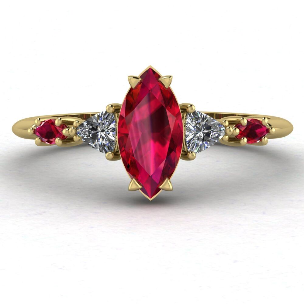 "Ignis" Marquise Ruby & Diamond Ring in 18ct Yellow Gold - Maisie