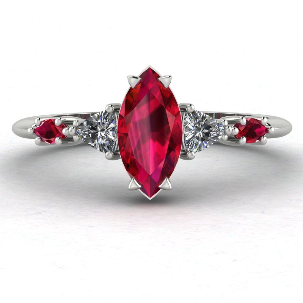 "Ice Fire" Marquise Ruby & Diamond Ring in White Gold or Platinum - Maisie