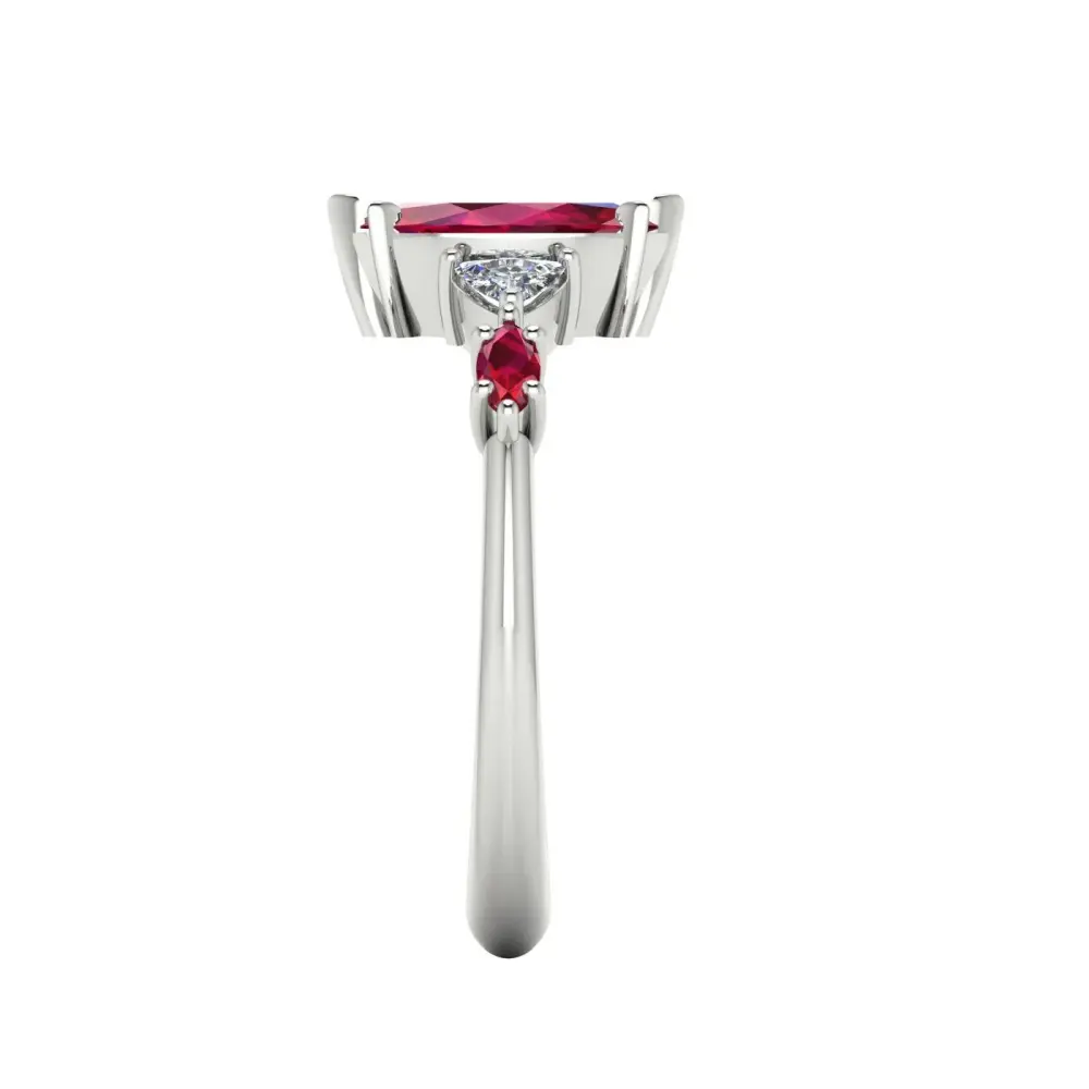 "Ice Fire" Marquise Ruby & Diamond Ring in White Gold or Platinum - Maisie