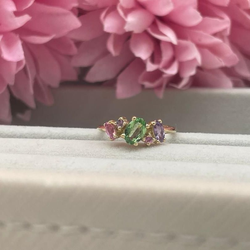 The Atlantis ring, an asymmetrical ring with a bespoke gemstone selection 