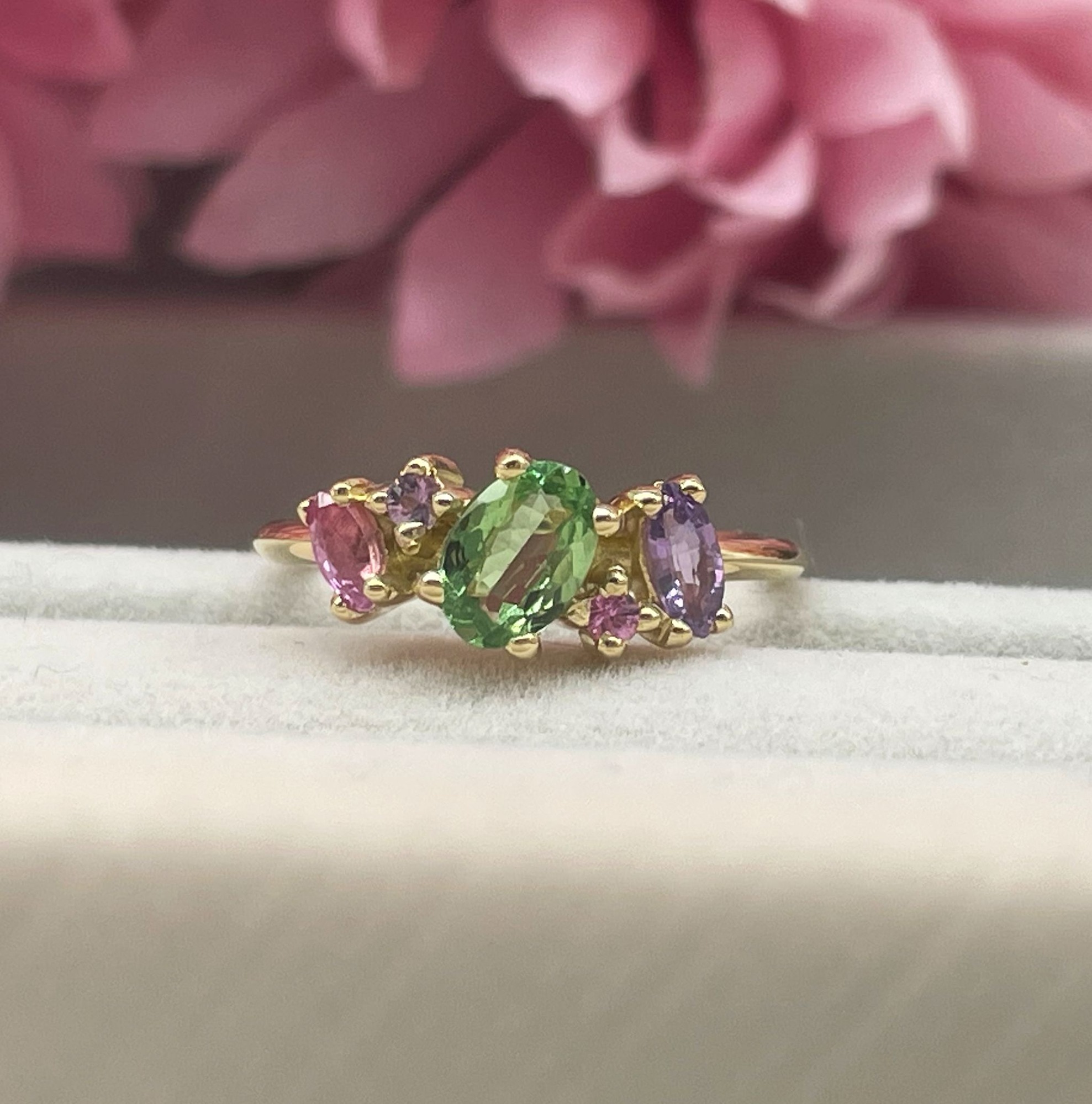 The Atlantis - Tsavorite & Pastel Sapphire Bespoke Engagement Ring