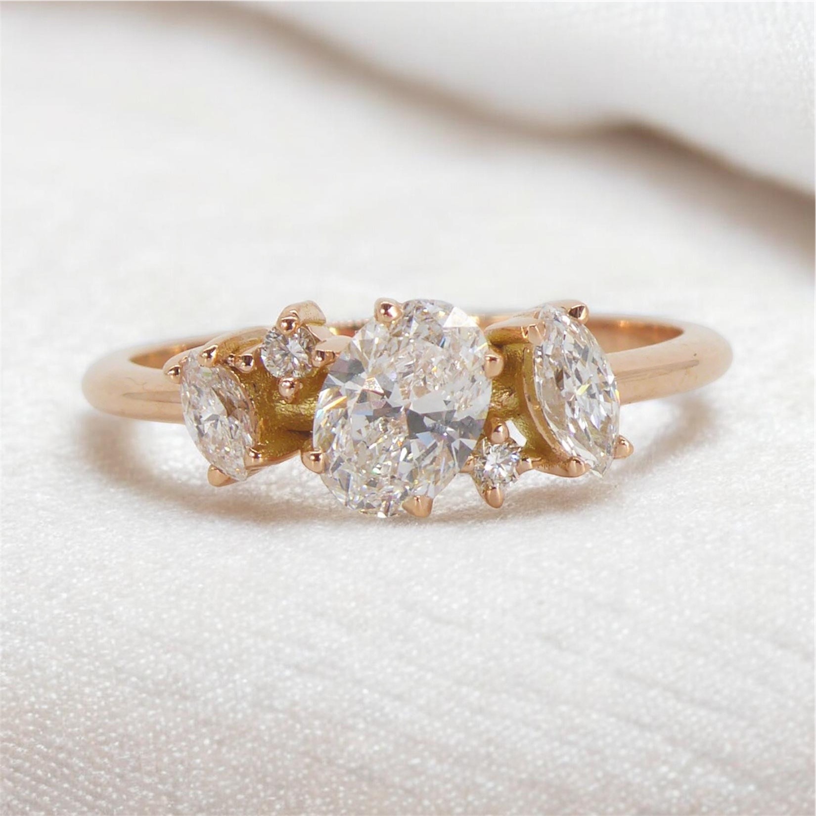 Atlantis rose gold and diamond asymmetrical engagement ring