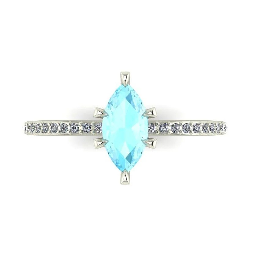 Aquamarine engagement ring featuring a pale blue gemstone.