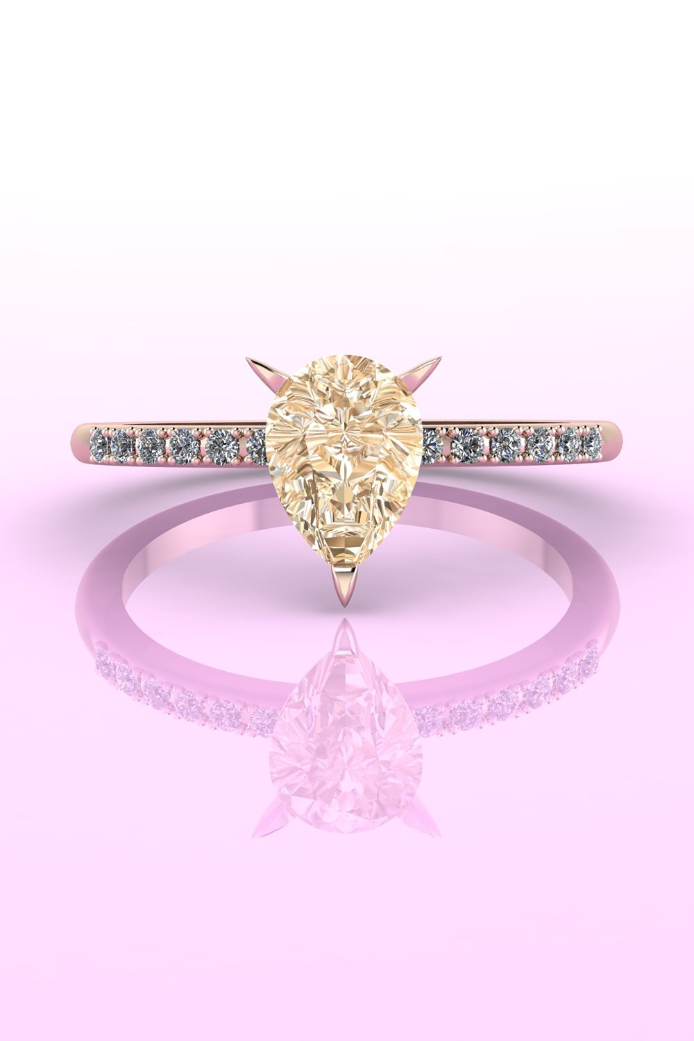 Unusual champagne diamond engagement ring in 18ct rose gold.
