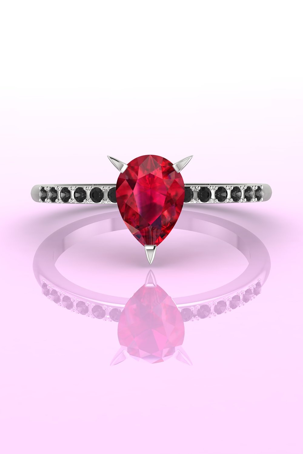 Modern Ruby and black diamond cluster ring for an edgy, alternative engagement style