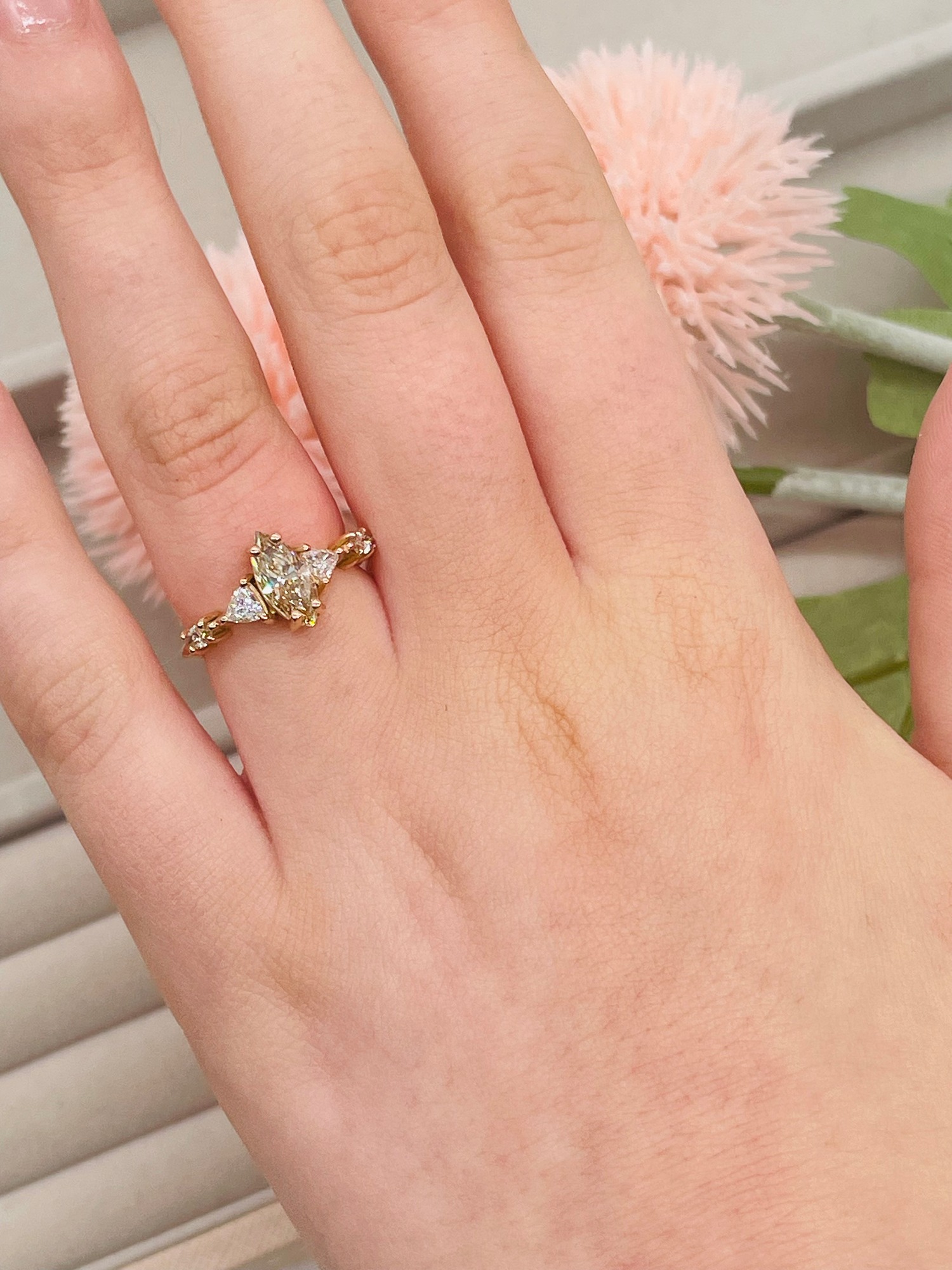 Unusual champagne diamond engagement ring in 18ct rose gold for a sophisticated engagement ring