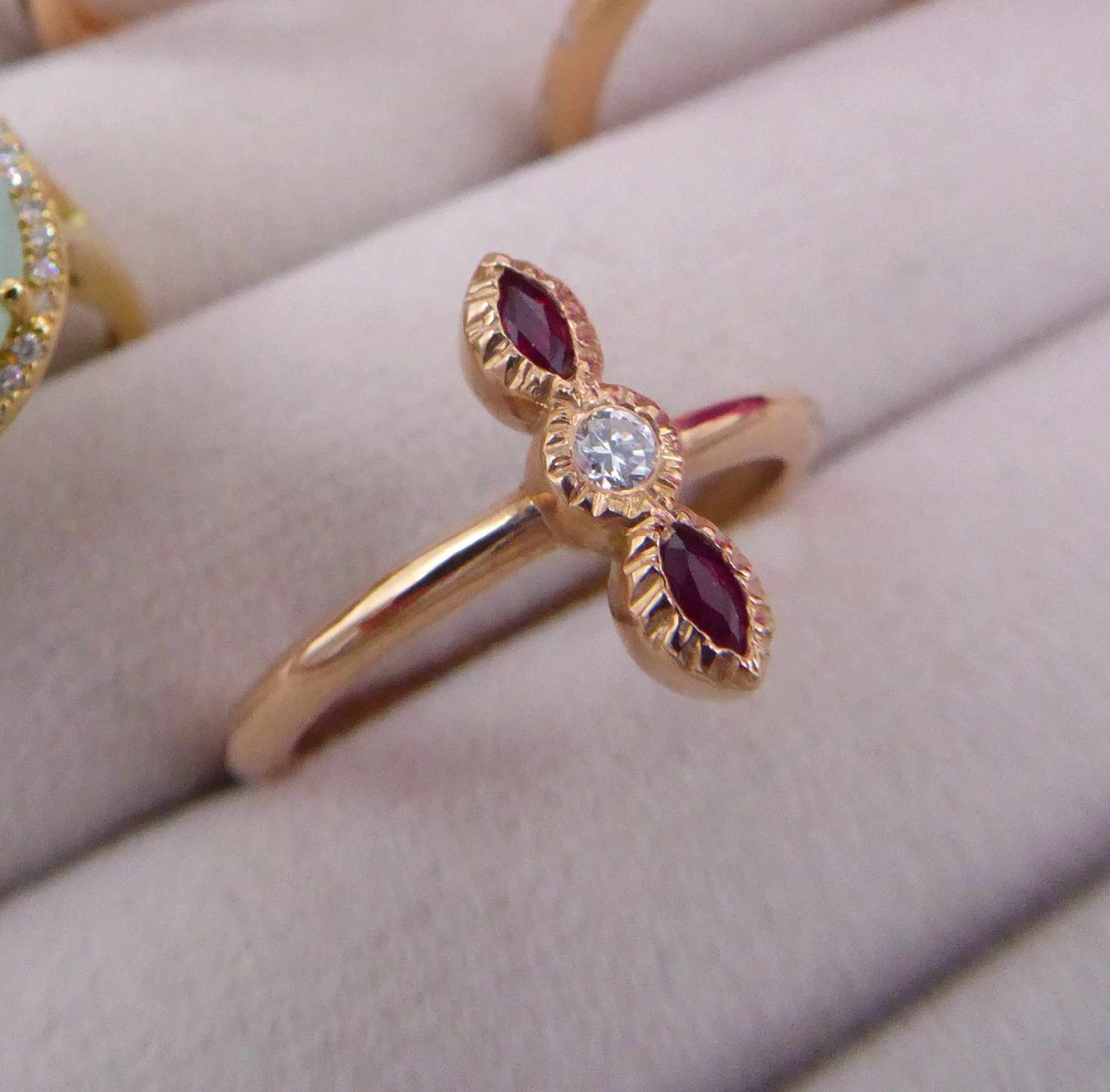 The Astraea trilogy dainty unusual engagement ring