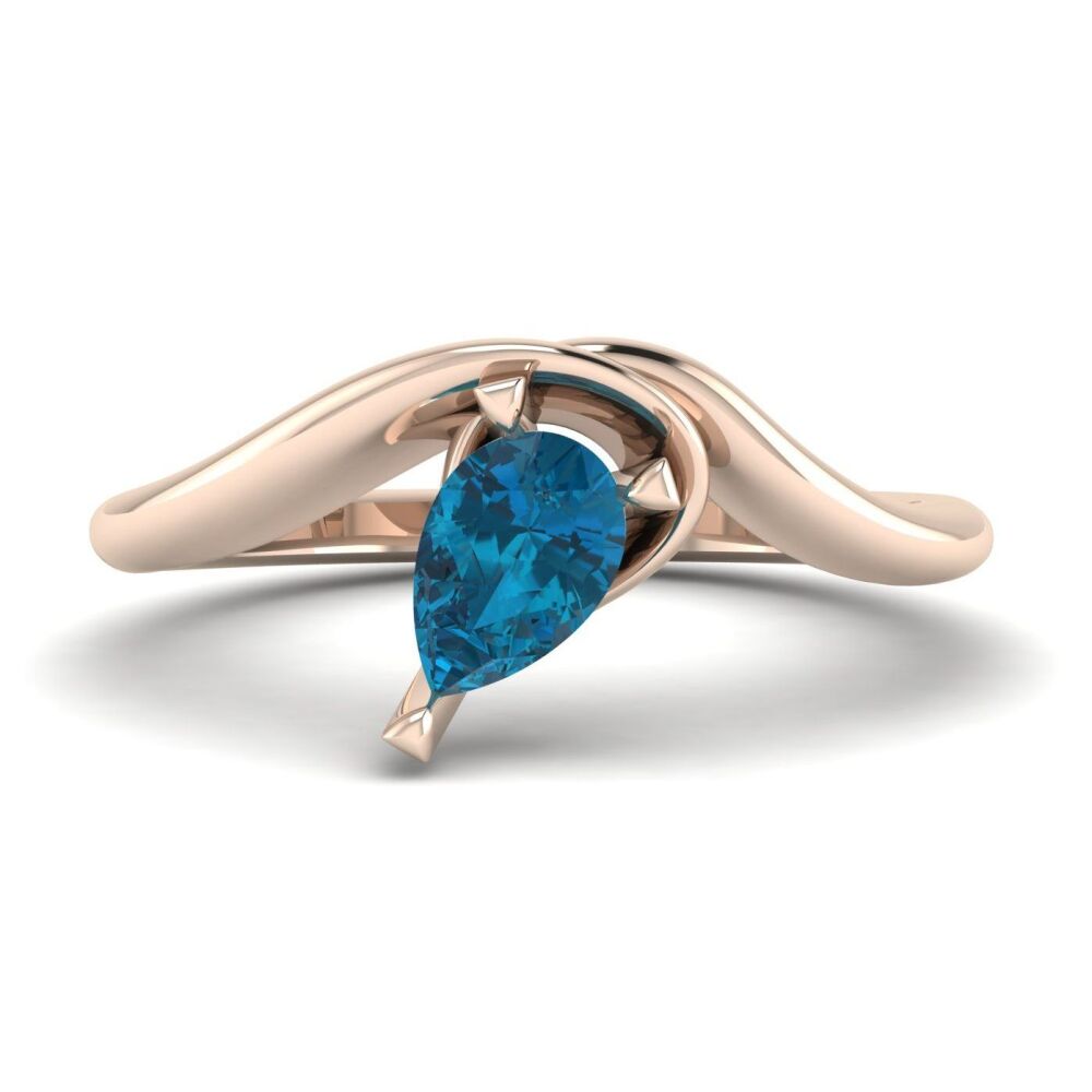 Enchanted Pear Shaped London Blue Topaz Asymmetrical Solitaire Engagement Ring in 18ct Rose Gold