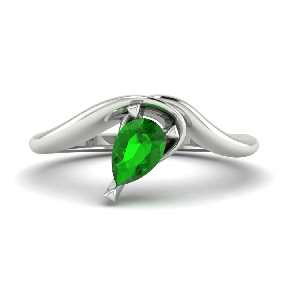 Enchanted Pear Shaped Tsavorite Asymmetrical White Gold or Platinum Ring