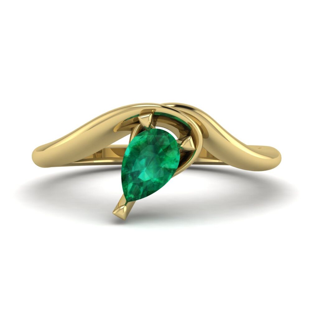 Enchanted Pear Shaped Lab Grown Emerald Asymmetrical Yellow Gold Ring