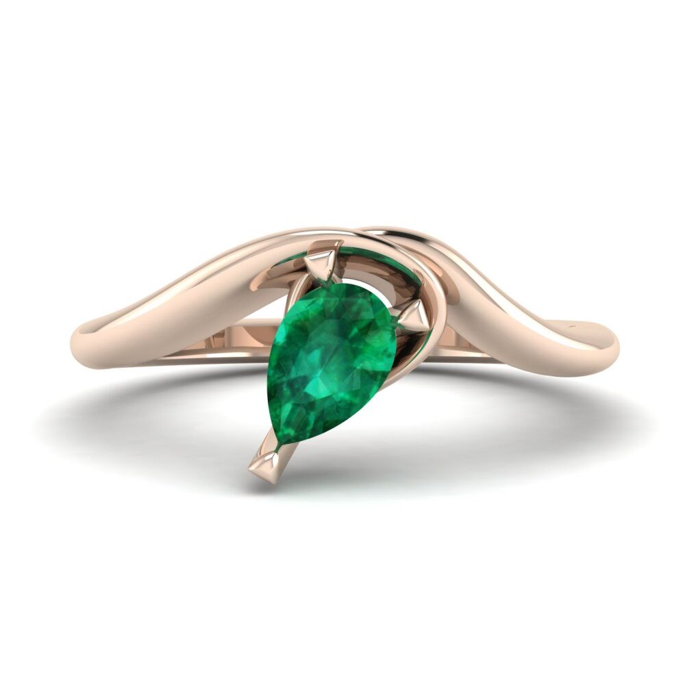 Enchanted Pear Shaped Lab Grown Emerald Asymmetrical Rose Gold Ring