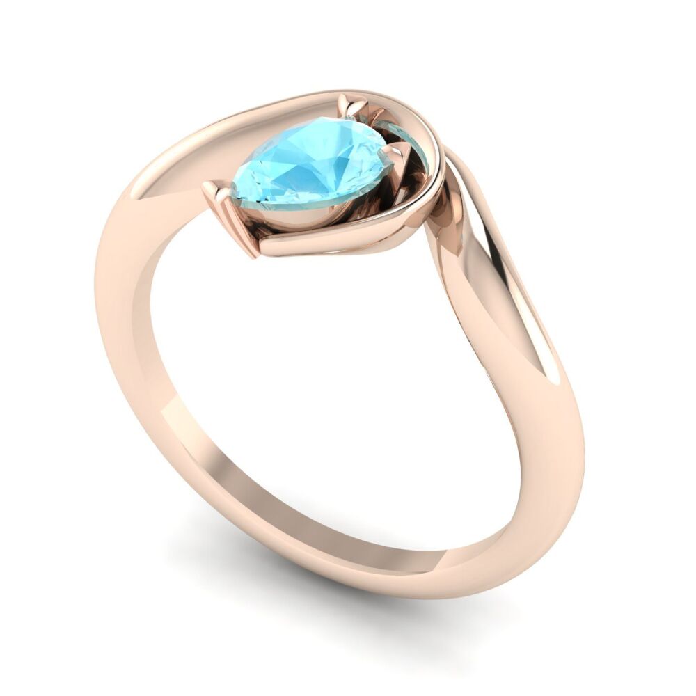 Enchanted Pear Shaped Aquamarine Asymmetrical Solitaire Engagement Ring in 18ct Rose Gold