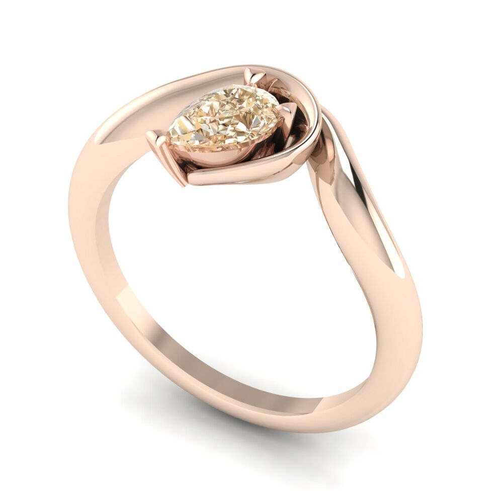 Enchanted Pear Shaped Champagne Diamond Asymmetrical Solitaire Engagement Ring in 18ct Rose Gold