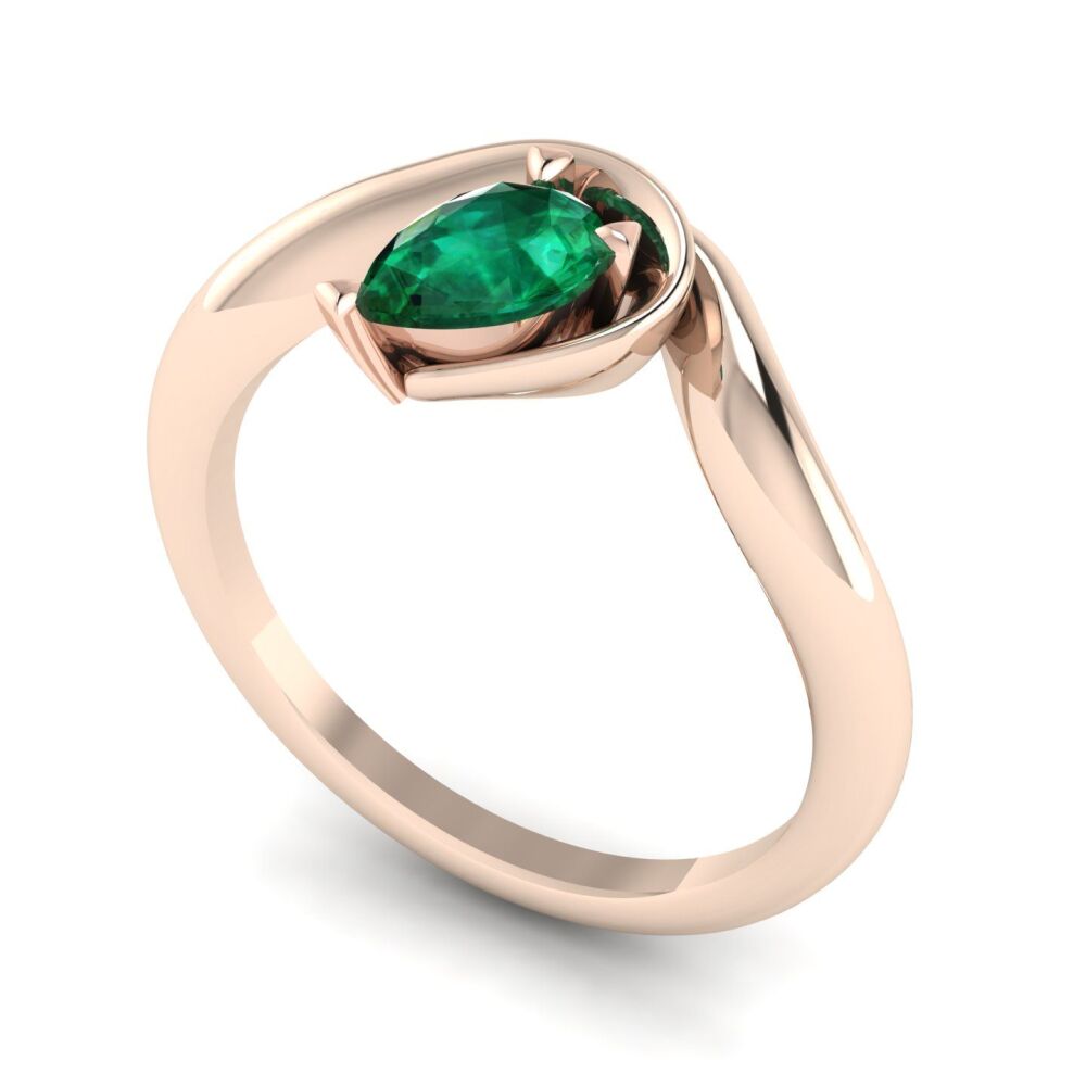 Enchanted Pear Shaped Lab Grown Emerald Asymmetrical Rose Gold Ring