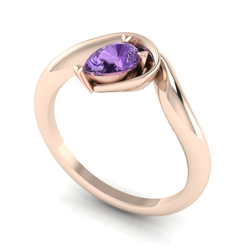 Enchanted Pear Shaped Solitaire Violet Sapphire Asymmetrical Rose Gold Ring